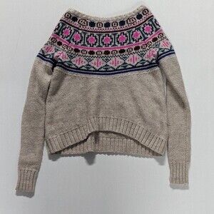 American Eagle XS Cream/Tan with Multicolor Fair Isle Pattern Wool Blend Sweater
